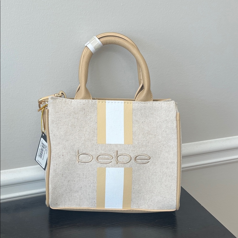 Bebe Tan and White Tote Bag